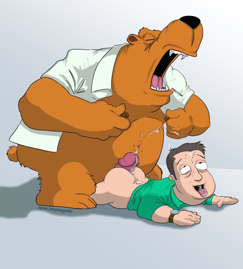 anthro ass bear bodily_fluids clothed clothing cum cum_in_mouth cum_inside cum_on_butt cum_on_face cum_on_penis duo ejaculation erection gay genital_fluids genitals grizzlyjackart hi_res holt_richter hot_dogging human human_on_anthro interspecies larger_anthro larger_male male male/male mammal nipple_fetish nipple_pinch nipple_play nipples open_clothing open_mouth open_shirt open_topwear overweight overweight_anthro overweight_male pantsless penis pinch sex shirt signature size_difference smaller_human smaller_male the_cleveland_show tim_the_bear topwear