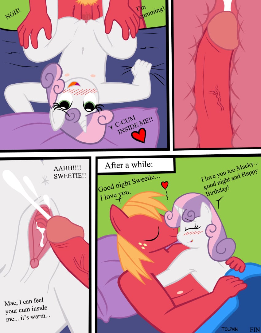 absurd_res age_difference anthro bed bedroom big_macintosh_(mlp) bodily_fluids close-up comic cum cum_in_pussy cum_inside duo equid equine female friendship_is_magic furniture genital_close-up genital_fluids genitals hasbro hi_res horn horse internal male male/female mammal my_little_pony penetration penile penile_penetration penis penis_in_pussy pony pussy pussy_close-up sweetie_belle_(mlp) tolpain unicorn vaginal_penetration vaginal_penetration x-ray_vision young younger_female