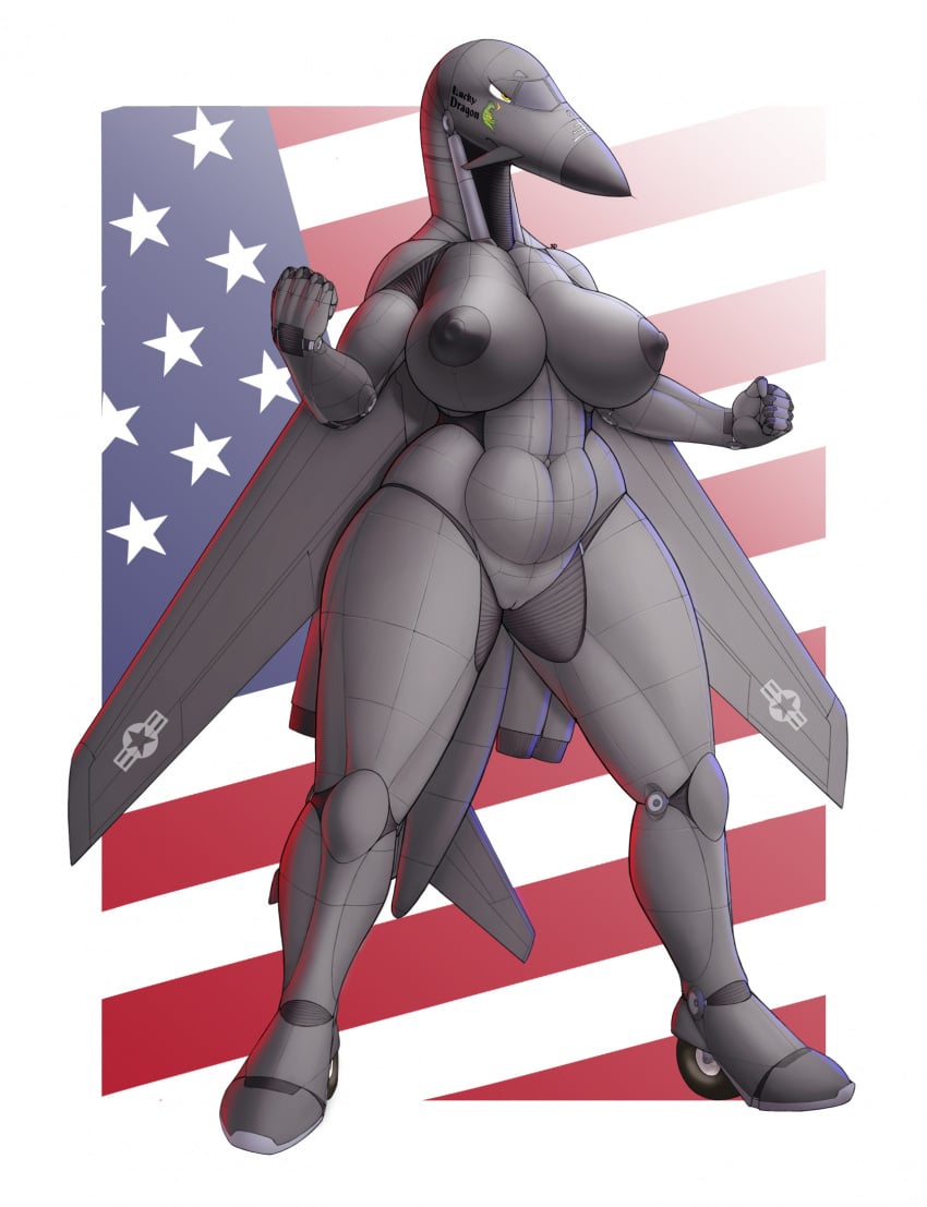 aeromorph aircraft american_flag b-1b big_breasts fist living_aircraft living_machine ndragon3 simple_background thunder_thighs wide_hips