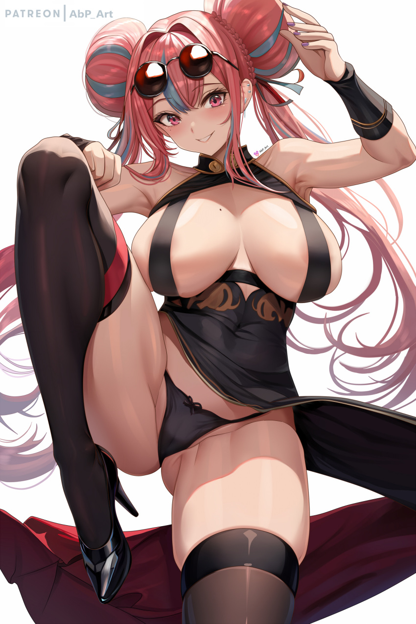 1girls abp_art azur_lane breasts bremerton_(azur_lane) bremerton_(kung_fu_cruiser)_(azur_lane) cleavage eagle_union_(azur_lane) female female_only hips huge_breasts light-skinned_female light_skin long_hair pink_eyes pink_hair solo thick_thighs thighs twin_buns wide_hips