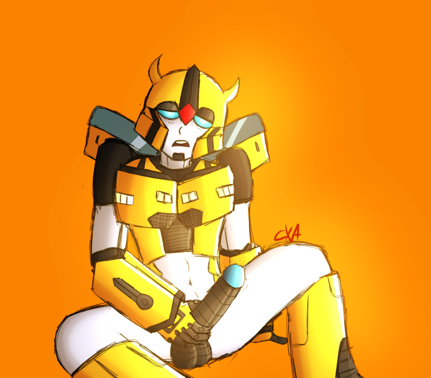 1boy 2d 2d_(artwork) autobot big_cock big_dick big_penis bumblebee_(transformers) chromexorannex cybertronian femboy jerking male male_only masturbating masturbation moaning ourobouro penis robot solo thighs transformers