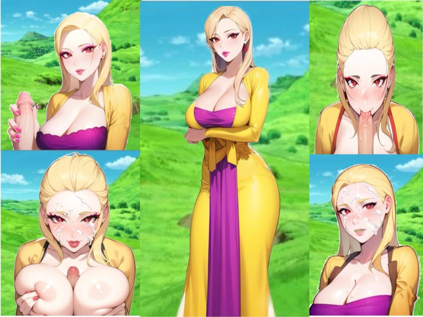 1girls ai_generated blonde_hair darkgus898374 female gelda handjob imminent_oral nanatsu_no_taizai oral paizuri tagme