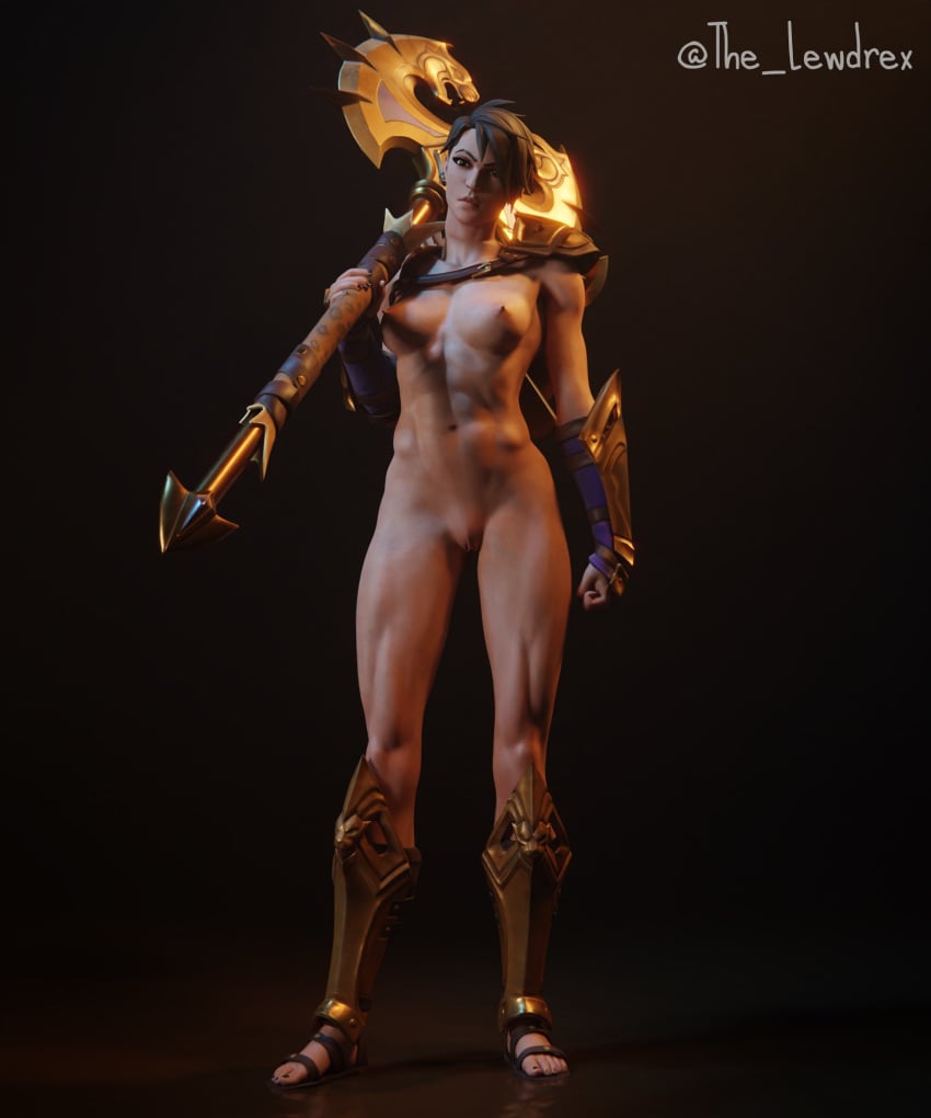 1girls 3d abs alternate_version_available angry angry_face areolae armor athletic athletic_female axe blender bottomless breasts brown_hair completely_nude completely_nude_female dark-skinned_female dark_skin epic_games eye_contact female female_focus female_only fortnite gold gold_jewelry holding holding_axe holding_object jewelry lewdrex looking_at_viewer medium_breasts muscles muscular muscular_female naked_footwear nipples nude nude_female pose posing presenting presenting_breasts presenting_pussy pussy pussy_lips pussy_peek shoulder_armor shoulder_pads sica_(fortnite) simple_background small_breasts solo solo_focus standing topless vagina watermark