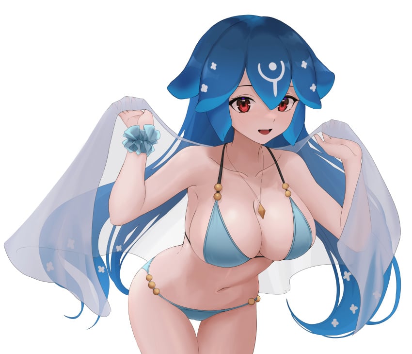 1girls absurd_res bao_(vtuber) bikini blue_hair blue_panties brown_eyes cleavage female female_only gwan-e highres indie_virtual_youtuber necklace solo swimsuit virtual_youtuber