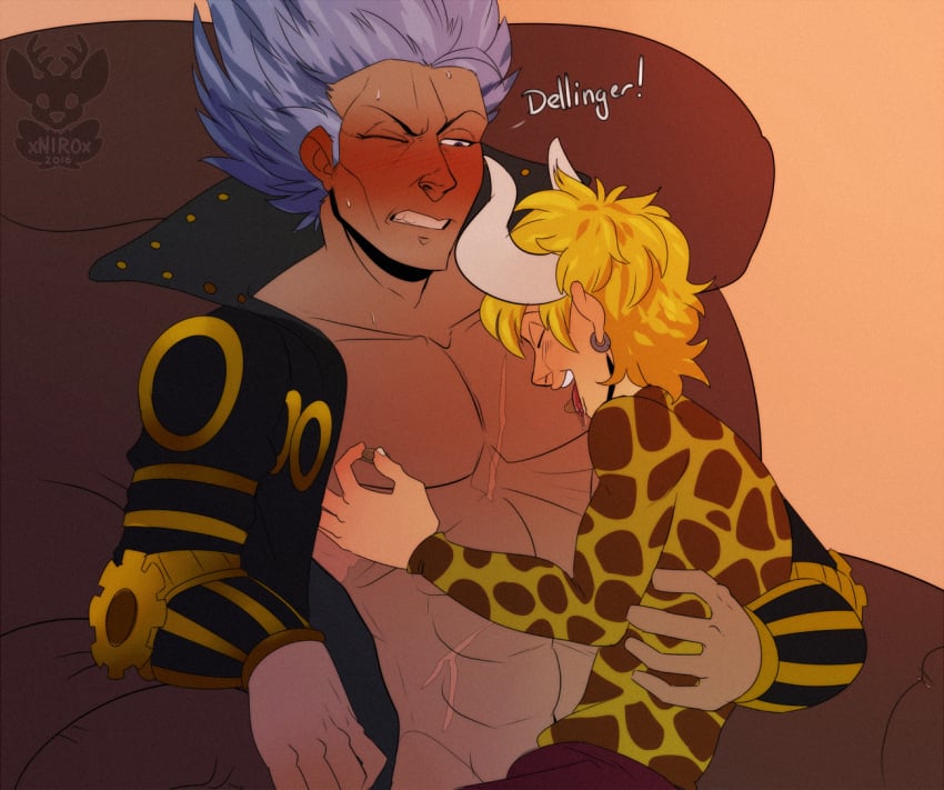 2boys age_difference androgynous bare_chest blonde_hair blush clenched_teeth dellinger femboy fish-men_(one_piece) gay gladius_(one_piece) horns humanoid licking licking_male_nipple looking_at_another male male_only nipple_licking nipple_pinch nipple_tweak one_eye_closed one_piece open_shirt pecs scars smile sweat tan_skin toned toned_male tongue_out twink wholesome xnirox yaoi younger_dom_older_sub