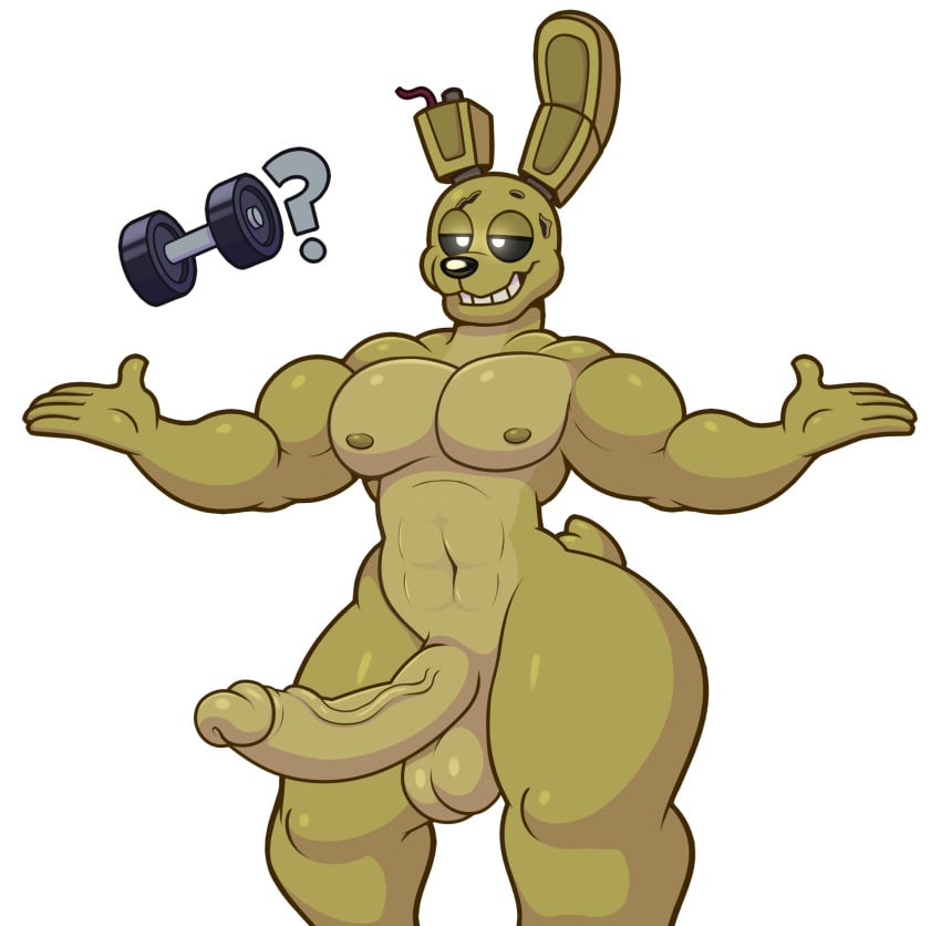 acstlu animatronic anthro art_bash big_penis bodily_fluids edit editvored eggplant five_nights_at_freddy's five_nights_at_freddy's_3 food fruit genital_fluids genitals hi_res lagomorph leporid machine male male_only mammal muscular muscular_male penis plant precum rabbit robot scottgames smile solo solo_focus springtrap springtrap_(fnaf) video_games white_background wide_hips