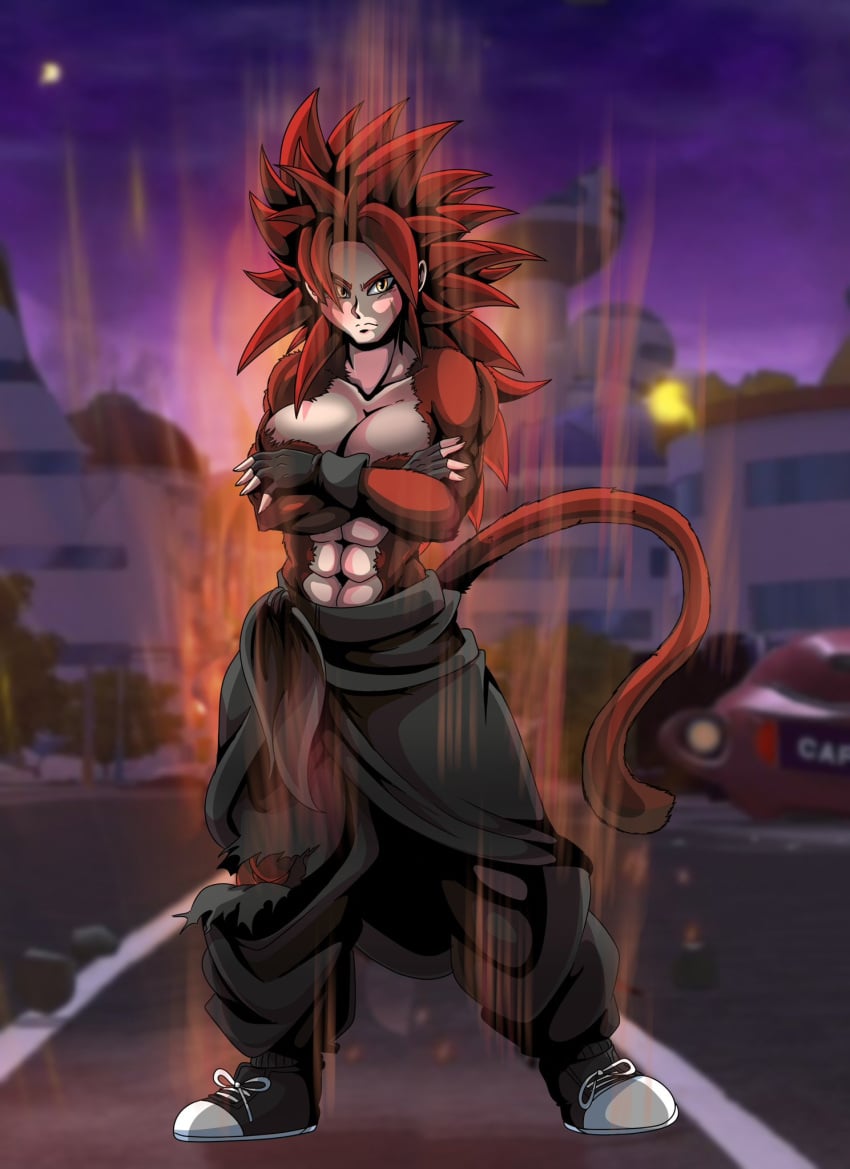 abs big_breasts dragon_ball dragon_ball_super dragon_ball_xenoverse dragon_ball_z female female_only female_saiyan fur golden_eyes inbetweengamer kari_(inbetweengamer) muscular muscular_female oc only_female original_character red_fur red_hair saiyan_tail scar scar_on_face super_saiyan super_saiyan_4 tail yellow_eyes