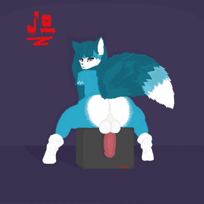 anthro ass balls big_balls big_butt big_penis canid canine cerinian fox genitals girly hair herzogrerih hi_res humanoid jo_(cerinia) long_hair male mammal penile penis presenting presenting_hindquarters solo thick_thighs wide_hips