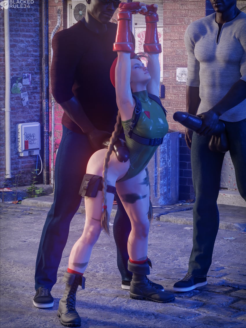 1girls 2boys 3d abs alley athletic athletic_female beret big_ass big_penis blackedr34 blender blonde_female blonde_hair bodypaint boots cammy_stretch cammy_white capcom dark-skinned_male dark_skin erect_penis erection female fingerless_gloves fit fit_female gloves hat hi_res highres interracial large_penis leotard light-skinned_female light_skin long_hair male outdoors outside penis street_fighter street_fighter_6 street_fighter_v stretching sunglasses thick thick_thighs thin_waist