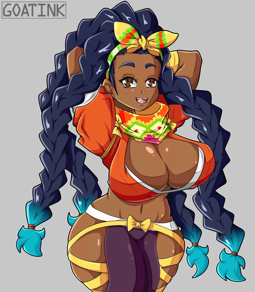 1girls bandana big_breasts black_hair braided_hair brown_eyes capcom dark-skinned_female dark_skin dreadlocks female female_only goatink kimberly_jackson scarf street_fighter street_fighter_6 thick_thighs two_tone_hair wide_hips