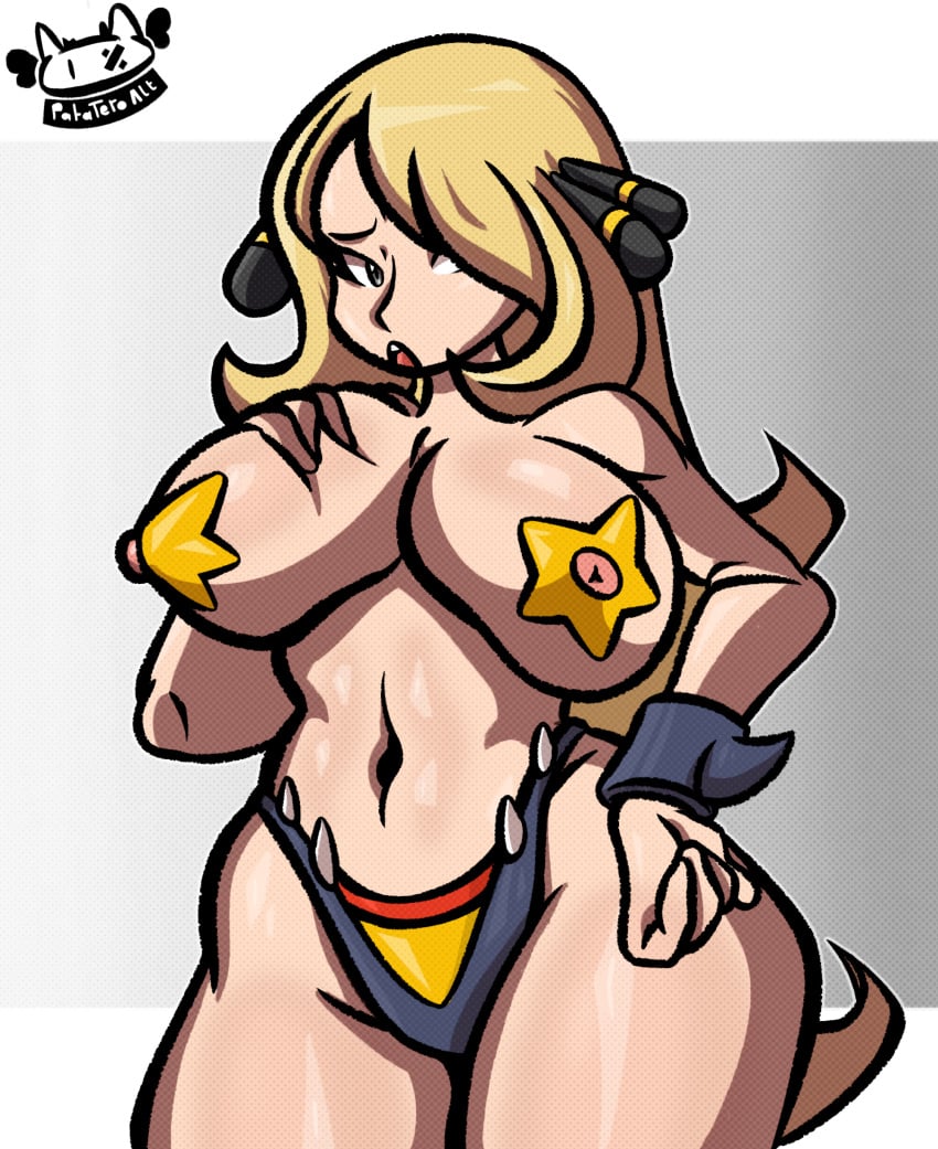 big_breasts big_nipples blonde_female blonde_hair breasts cosplay cynthia_(pokemon) game_freak garchomp garchomp_(cosplay) generation_4_pokemon lingerie milf nintendo patatero69 pokemon pokemon_(cosplay) pokemon_(species) pokemon_dppt solo