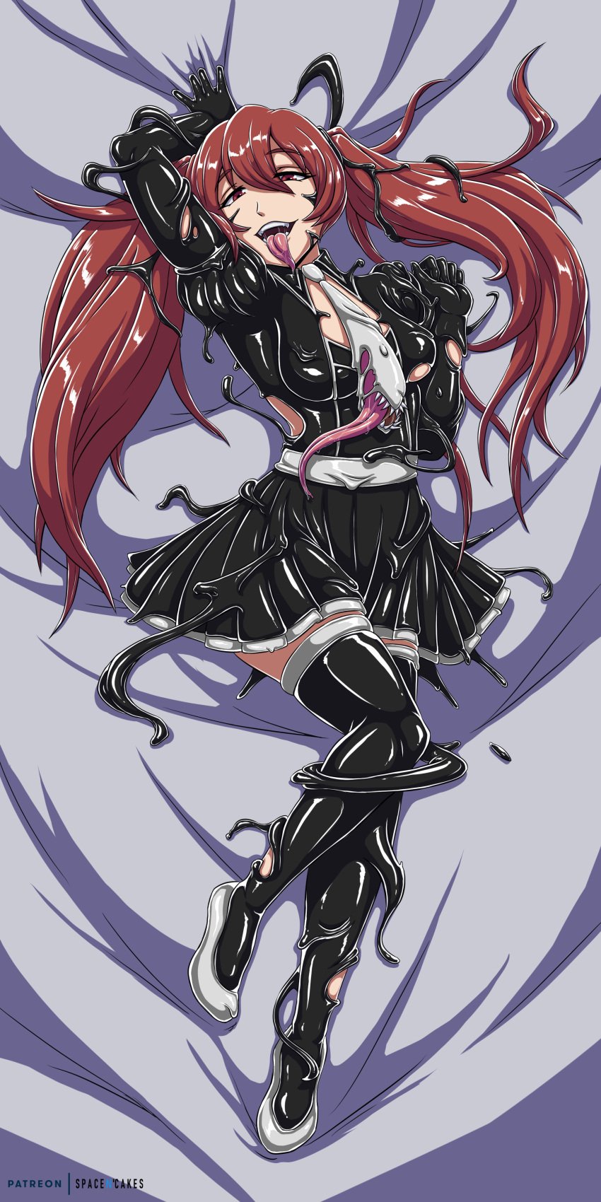 1girls alternate_costume female female_only fire_emblem fire_emblem_awakening living_clothes long_tongue naughty_face nintendo open_clothes severa_(fire_emblem) skirt smile solo spacen'cakes symbiote tongue tongue_out