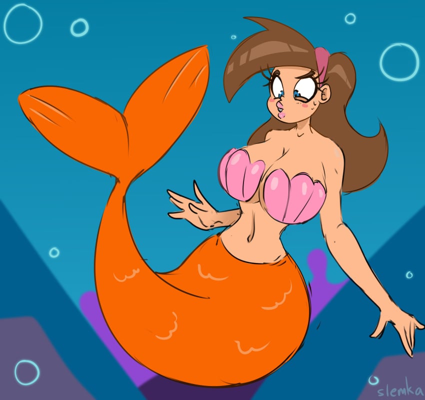 bra cleavage genderswap_(mtf) large_breasts mermaid midriff navel rule_63 slemka smooth_skin the_fairly_oddparents thick_lips timantha timmy_turner underwater