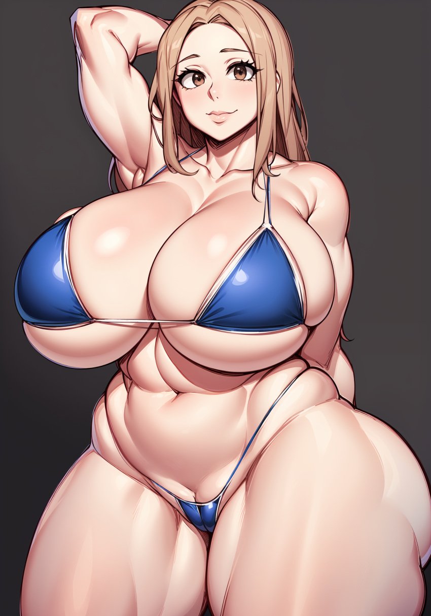 1girls ai_generated alternate_body_type alternate_breast_size alternate_thigh_size big_breasts big_thighs bikini blonde blonde_female blonde_hair blue_bikini blue_panties boku_no_hero_academia breasts brown_eyes brown_pupils camie_utsushimi enormous_breasts enormous_thighs female female_human female_only giant_breasts giant_thighs gigantic_breasts gigantic_thighs hand_behind_back hand_behind_head hands_behind_back hands_behind_head huge_breasts huge_thighs human human_only large_breasts large_thighs long_hair looking_at_viewer massive_breasts massive_thighs muscular muscular_female my_hero_academia oatmealdood pale-skinned_female pale_skin panties partially_clothed partially_nude pussy simple_background smile smiley_face smiling smiling_at_viewer solo standing superhero superheroine thick thick_legs thick_thighs thighs utsushimi_camie