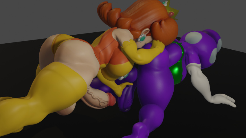 3d 3d_(artwork) anilingus ass_eating big_ass big_breasts big_butt earrings eating_ass futanari gloves hand_on_butt handjob hands_and_knees leotard mario_(series) mario_and_luigi_(series) mario_and_sonic_at_the_olympic_games milking nintendo princess_daisy princess_shroob tagme thighhighs zibu