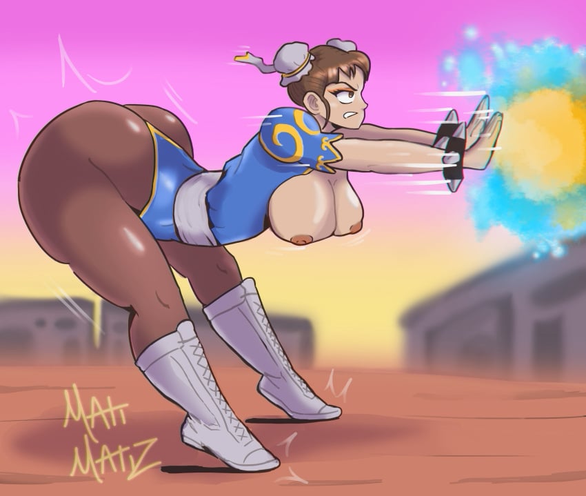 1girls areolae ass big_ass big_breasts bottom_heavy breasts breasts_out brown_hair chun-li clothed clothed_female energy_ball female female_only footwear full_body hadouken huge_ass kikoken matimatiz_nsfw nipples pantyhose shoes short_hair solo solo_female street_fighter