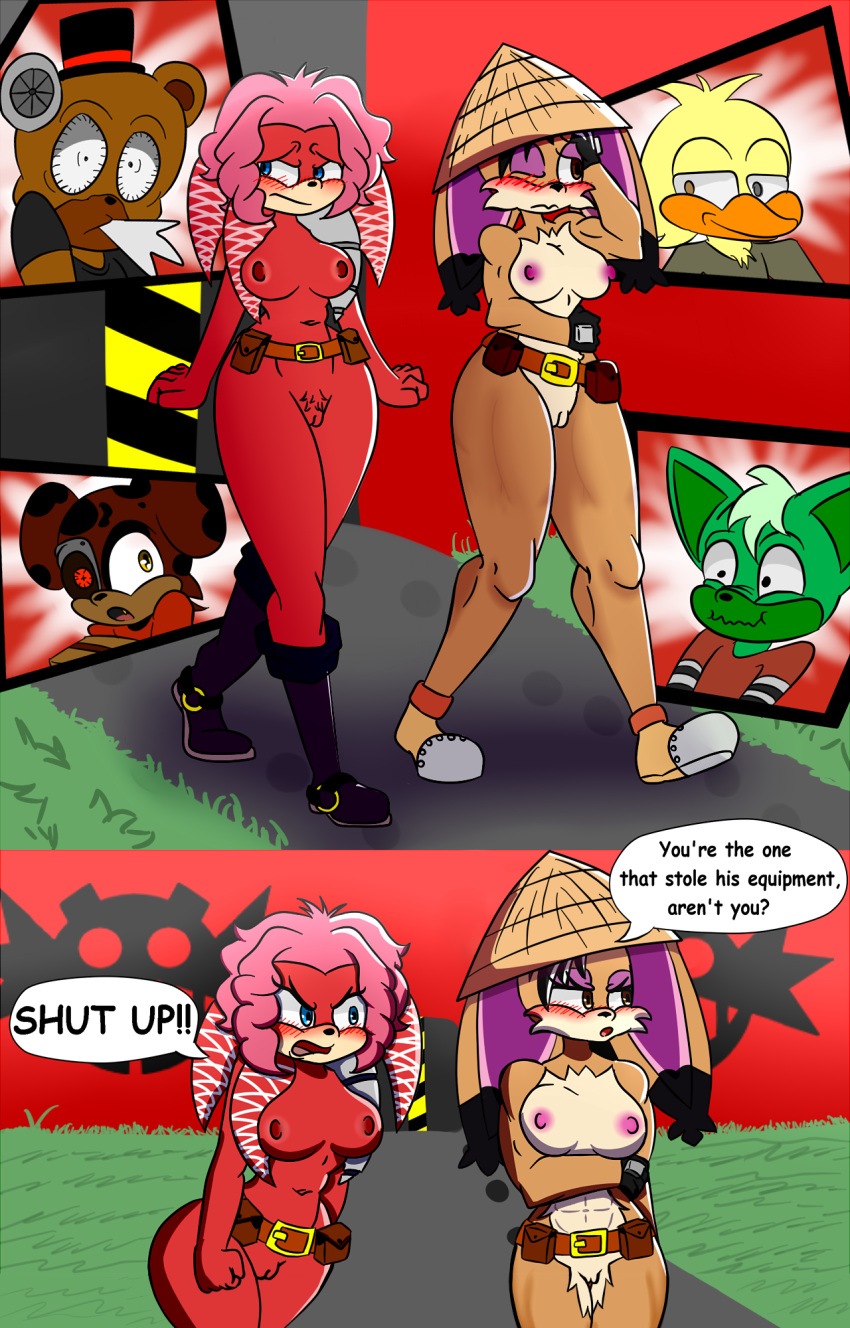 anthro archie_comics blush comic conquering_storm dr._eggman duo elebrruno embarrassed exhibitionism felid feline female female/female forced forced_exposure hi_res humanoid humiliation ima_thing lien-da lynx mammal mobian mobian_(species) sega sonic_(series) sonic_the_hedgehog_(archie) sonic_the_hedgehog_(comics) sonic_the_hedgehog_(series)