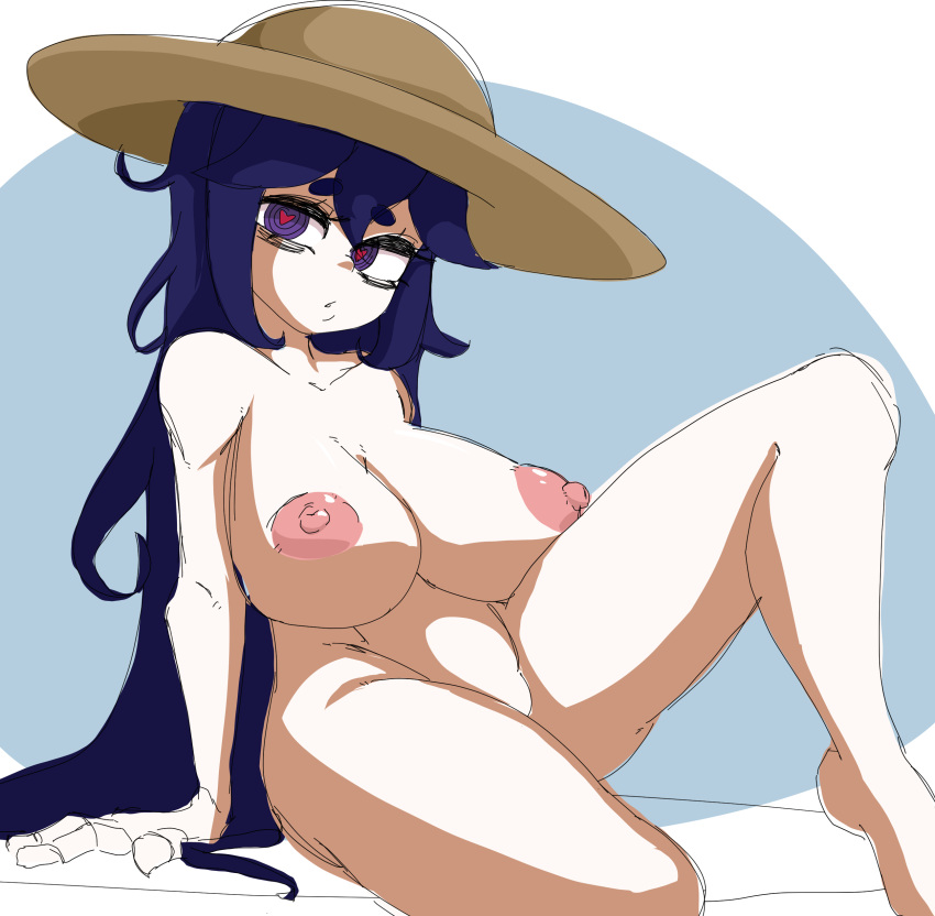 1girls alternate_breast_size areolae big_breasts breasts completely_nude completely_nude_female female female_only hat hex_maniac huge_breasts long_hair looking_at_viewer naked naked_female nipples nude nude_female open_mouth pokemon purple_eyes purple_hair sitting solo solo_female yakinuki