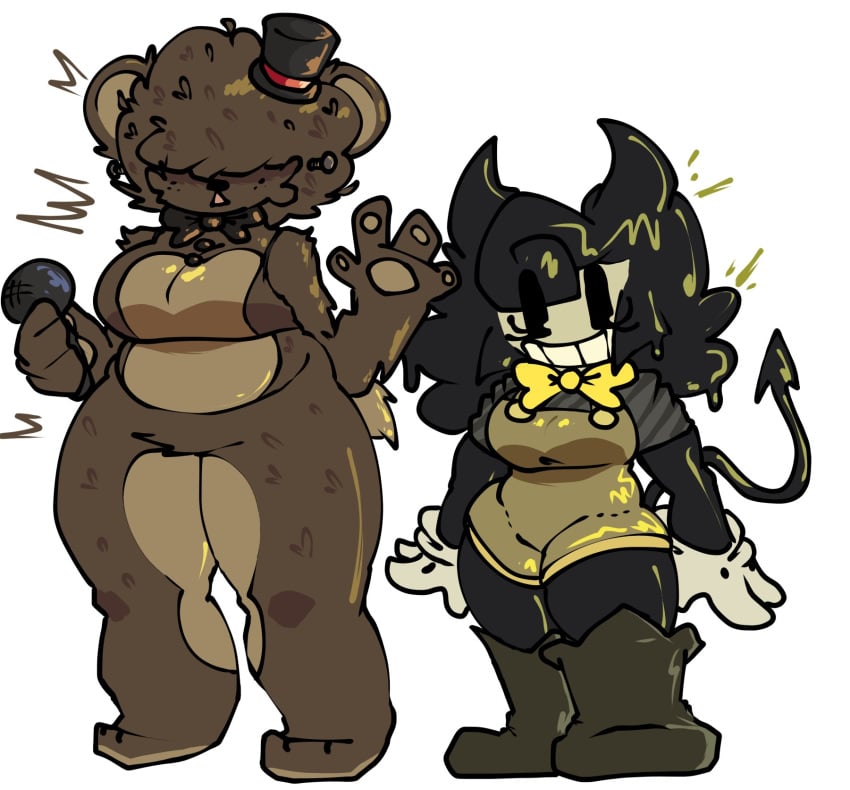 2girls anthro bendy bendy_and_the_dark_revival bendy_and_the_ink_machine bendy_fem bendy_the_dancing_demon chomporwhatever five_nights_at_freddy's freddy_(fnaf) genderbent monster monster_girl rule_63 rule_63