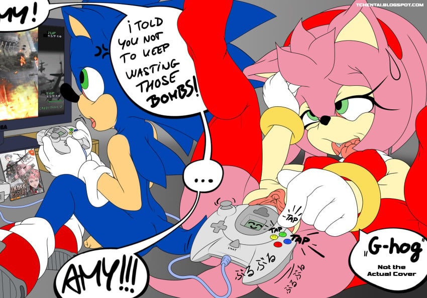 amy_rose anthro dreamcast dreamcast_controller electronics exposed_torso footwear funny game_controller handwear humanoid sega_dreamcast sonic_(series) sonic_the_hedgehog sonic_the_hedgehog_(series) tcprod television under_defeat vaginal