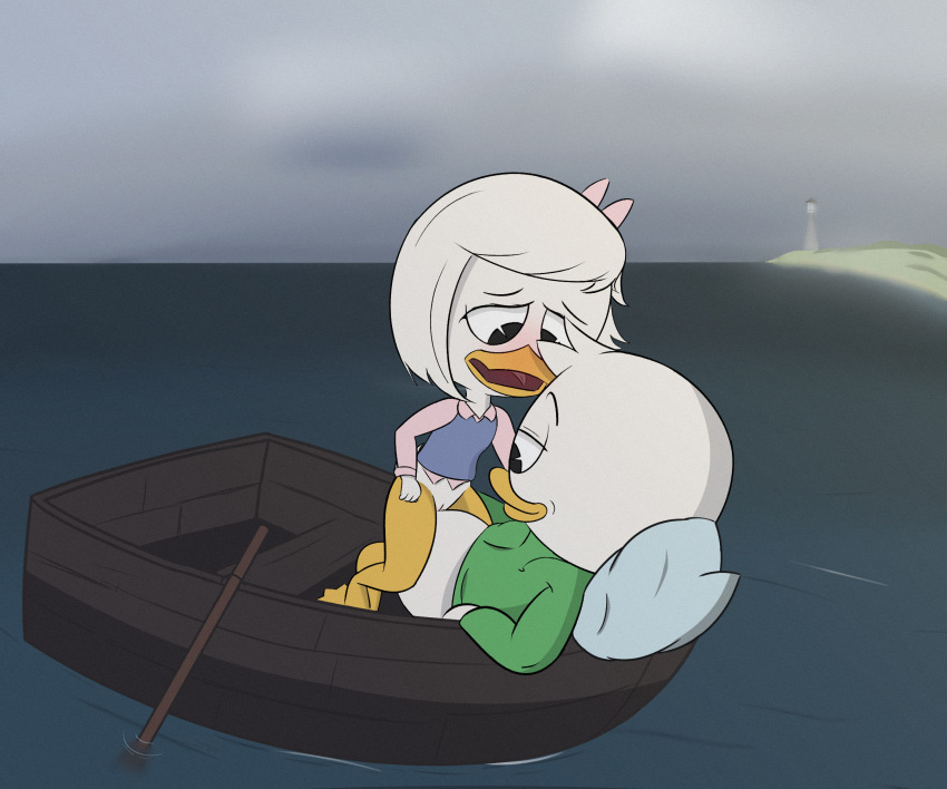 anthro anthro_only boat disney ducktales ducktales_(2017) foggy_background louie_duck pillow sea sex vaginal_penetration webby_vanderquack