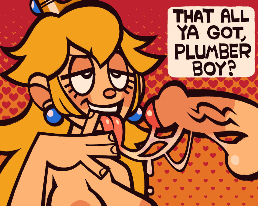 1girls 2d analognsfw blonde_hair blowjob crown cum cum_in_mouth earrings mario_(series) nintendo princess_peach tagme