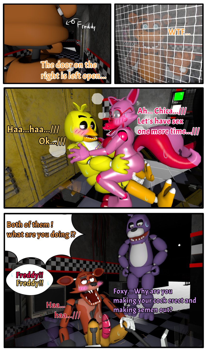 3d after_masturbation after_sex bear bonnie_(fnaf) chica_(fnaf) chicken cum_inside cuming dick five_nights_at_freddy's fnaf_oc fox foxy_(fnaf) freddy_(fnaf) futa/female futanari lesbian male moan moaning needs_tags original_character pink_penis rabbit scottgames tagme text yuuki_momofox