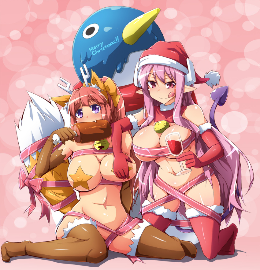 big_breasts bimbo breasts cat_ears cat_paws cat_tail catgirl convenient_censoring disgaea doriruneko huge_breasts large_breasts nekomata_(disgaea) nippon_ichi_software pasties prinny ribbon ribbon_bondage succubus succubus_(disgaea) succubus_horns succubus_tail succubus_wings thighhighs