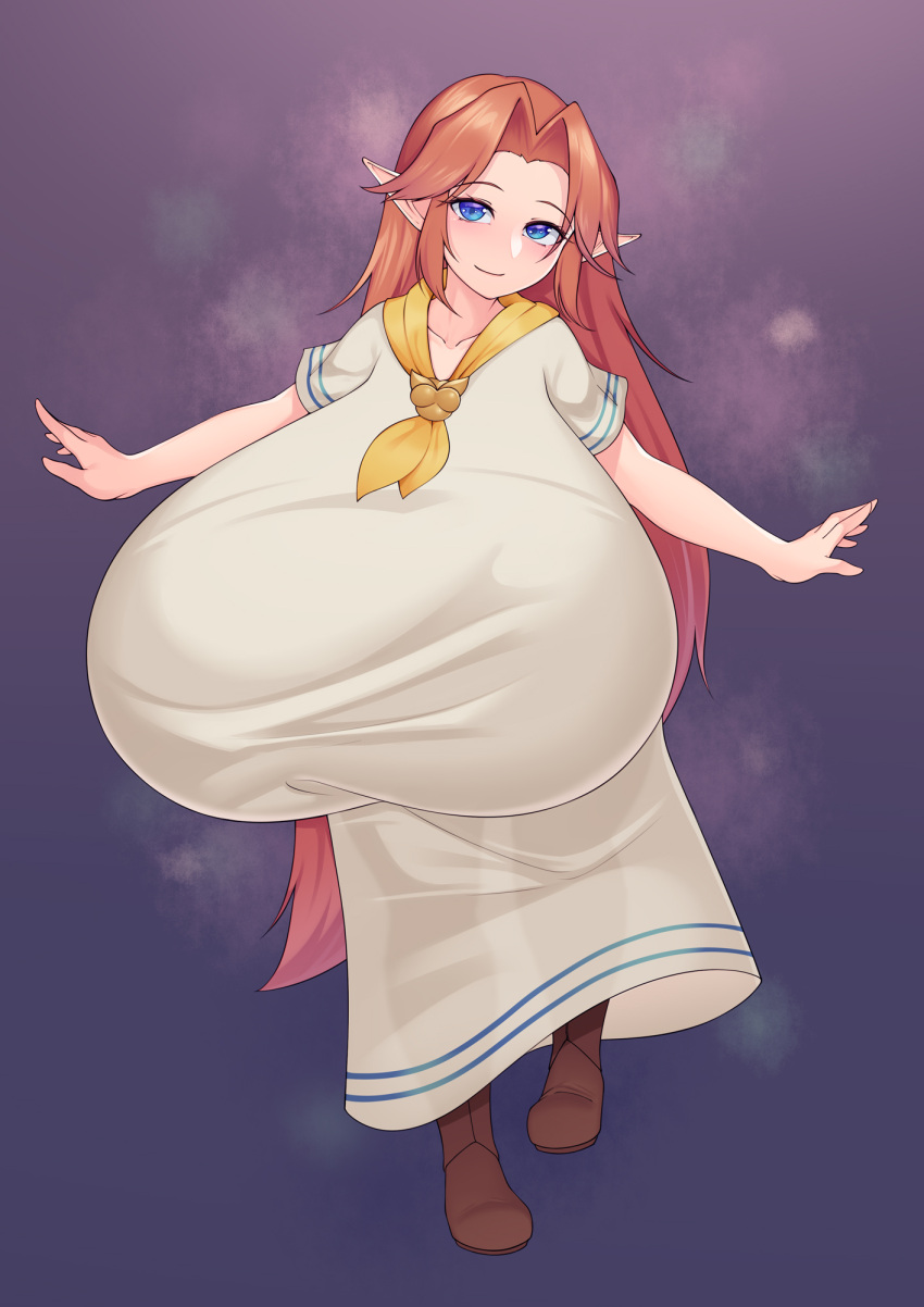 ascot blue_eyes bluespice boots breasts clothed clothed_breasts enormous_breasts gigantic_breasts huge_breasts hyper_breasts majora's_mask malon massive_breasts ocarina_of_time red_hair the_legend_of_zelda