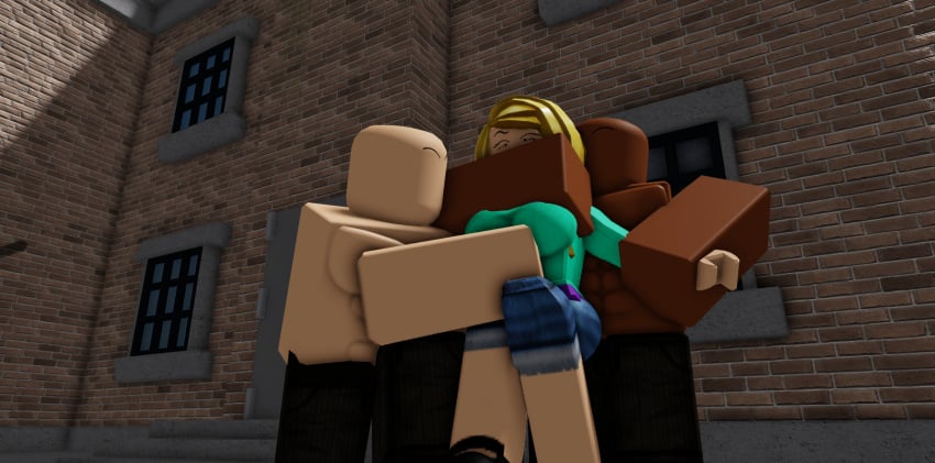 1girls 2boys 3d blonde_hair covering_mouth da_hood imminent_rape muscular rape restrained roblox roblox_game robloxian self_upload struggling stupidsull tagme