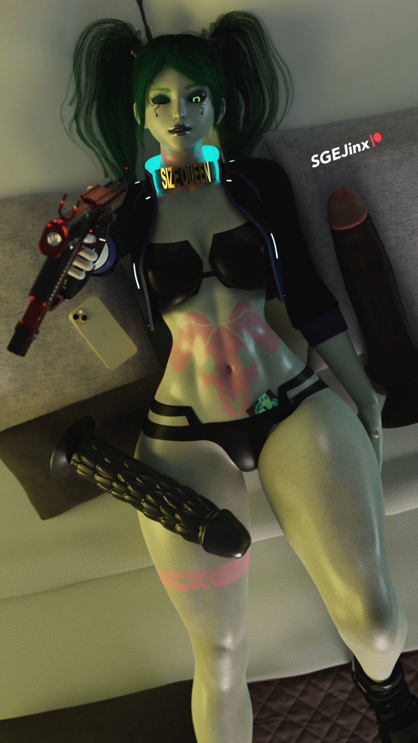 3d 3d_render ;) abs aiming_at_viewer alternate_breast_size apple artist_name bangs bed bikini black_bikini black_footwear black_hair black_jacket black_nails black_swimsuit black_underwear blender_(software) blue_jacket boots bra breasts choker clothing cropped_jacket cyberpunk:_edgerunners dildo facial_mark feet_out_of_frame female female_only finger_on_trigger fingerless_gloves fingernails flirting food footwear fruit gloves glowing green_eyes green_hair green_lips green_nails gun handgun high_resolution holding holding_gun holding_object holding_weapon indoors iphone jacket jewelry large_breasts long_hair looking_at_viewer lying medium_breasts midriff multicolored_hair muscle muscular_female nail_polish navel neon_trim one_eye_closed open_clothes open_jacket panties parted_bangs parted_lips phone photographic_image pillow rebecca_(edgerunners) selfie sex_toy sgejinx_(artist) shotgun size_queen smile smiley_face smoke solo solo_female stomach strapless submachine_gun swept_bangs swimsuit thick_thighs thighs tied_hair twintails underwear very_high_resolution weapon wink