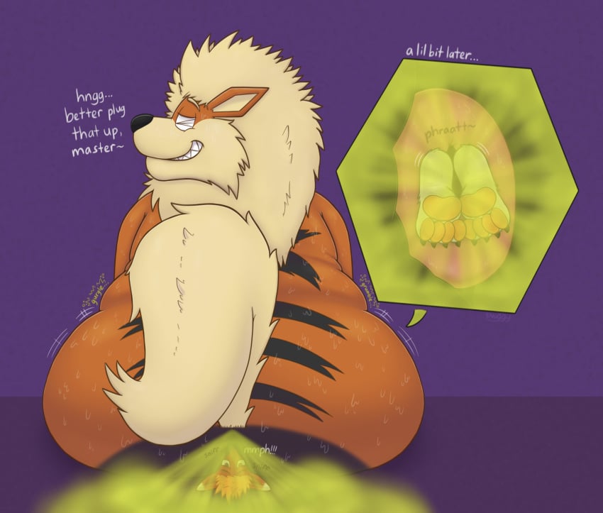 anal_vore arcanine bullying butt_crush facesitting fart farting_in_face feral_on_anthro fox huge_ass male_only overweight_male pokemon pokemon_(species) snuggydoug sweating teasing