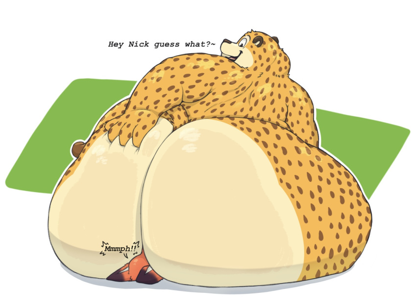 benjamin_clawhauser bullying butt_crush facesitting fat furry huge_ass male_only nick_wilde overweight_male size_difference snuggydoug teasing unwilling zootopia