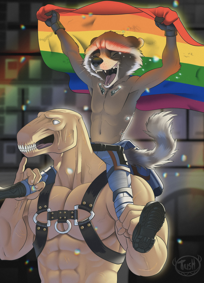 abs alien beta_ray_bill biceps gay_pride guardians_of_the_galaxy interspecies male/male male_only marvel marvel_comics obliques pecs pride_colors rocket_raccoon triceps tush