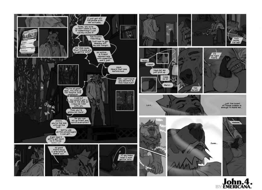 2023 5_fingers anthro ass balls beard big_balls briefs canid canine canis cellphone closed_eyes clothed clothing comic dialogue digit_ring discarded_briefs discarded_clothing discarded_underwear domestic_dog dress_shirt emericana english_text erection facial_hair finger_ring fingers foreskin full_moon fur furniture genitals greyscale hi_res humanoid_hands inside jewelry john_(emericana) living_room male mammal masturbation mature_anthro mature_male moan monochrome moon mostly_nude navel night offscreen_character offscreen_sex on_sofa open_clothing open_shirt open_topwear outside page_4 page_number penile penile_masturbation penis phone phone_call plant ring scent shirt sitting sitting_on_sofa smartphone sniffing sofa solo speech_bubble standing teeth television text text_message tongue topwear tree underwear wedding_ring