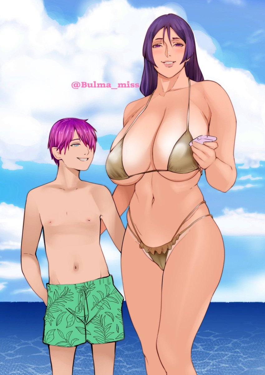 ass_grab beach belly_button big_ass big_breasts bikini bikini_bottom bikini_top blush commission dominant fate/grand_order fate_(series) glowing_sora grabbing grabbing_from_behind height_difference imp jnsdh lipstick looking_at_viewer massive_breasts minamoto_no_raikou_(fate/grand_order) mostly_nude pale-skinned_female pale-skinned_male pale_skin phone pink_eyes pink_hair purple_eyes purple_hair servant sex_slave sex_toy shorter_male shorts size_difference slave sora_the_imp submissive submissive_female thick_thighs wide_hips