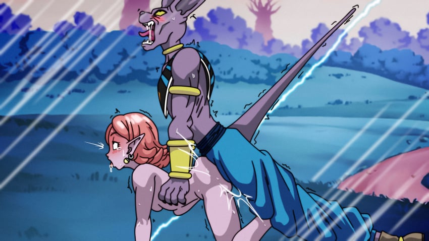 1boy 1girls all_fours anal anal_sex balls beerus bent_over black_eyes blush breasts chronoa crying crying_with_eyes_open detailed_background doggy_style dragon_ball dragon_ball_heroes dragon_ball_super dragon_ball_xenoverse erect_penis erection female from_behind gmr holding_partner interspecies male movement_lines naked_female nipples nude open_mouth partially_clothed_male penis pink_hair pink_skin pointy_ears potara_earrings purple_skin saliva_trail size_difference small_breasts smaller_female tail tongue_out