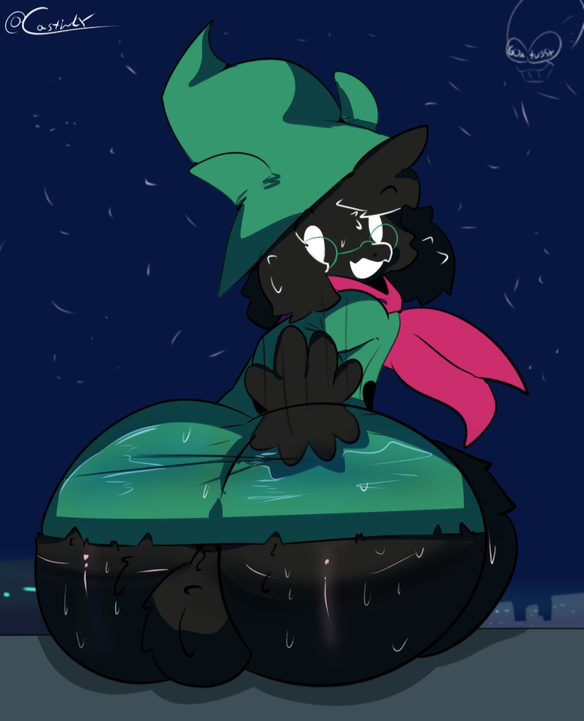 ass_focus balls big_ass big_balls big_butt black_fur blush castinly deltarune deltarune_chapter_1 fangs femboy fluffy fluffy_balls furry horns male male_only massive_ass massive_butt ralsei ralsei_with_black_fur thick_thighs undertale_(series) wide_hips wizard_hat