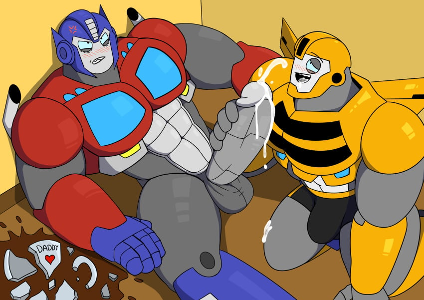 bumblebee_(transformers) cum father_and_son fricking_killme gay gay_blowjob incest optimus_prime robot sharkpink transformers wtf