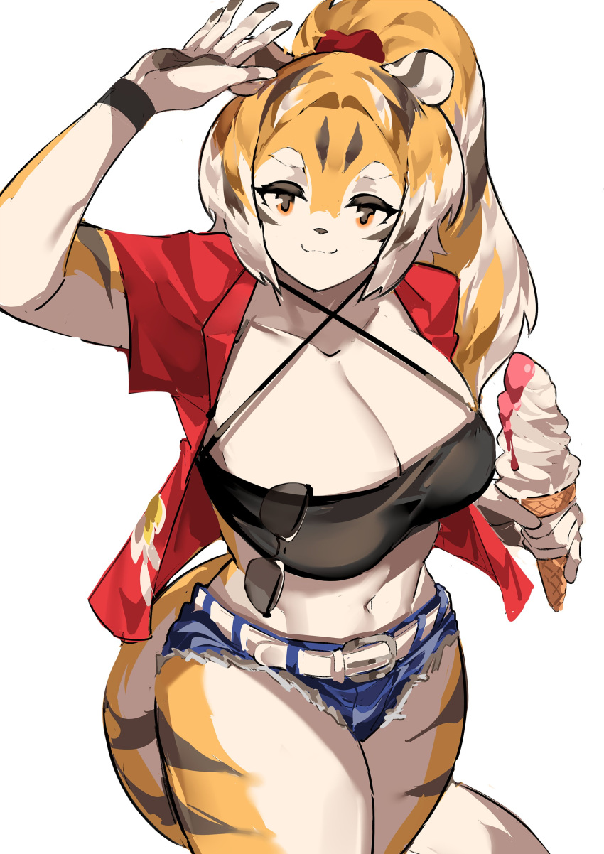 1girls amber_eyes anthro arknights big_breasts breasts female female_only mx99926 solo solo_female thick_thighs tiger tiger_girl waai_fu_(arknights) wide_ships