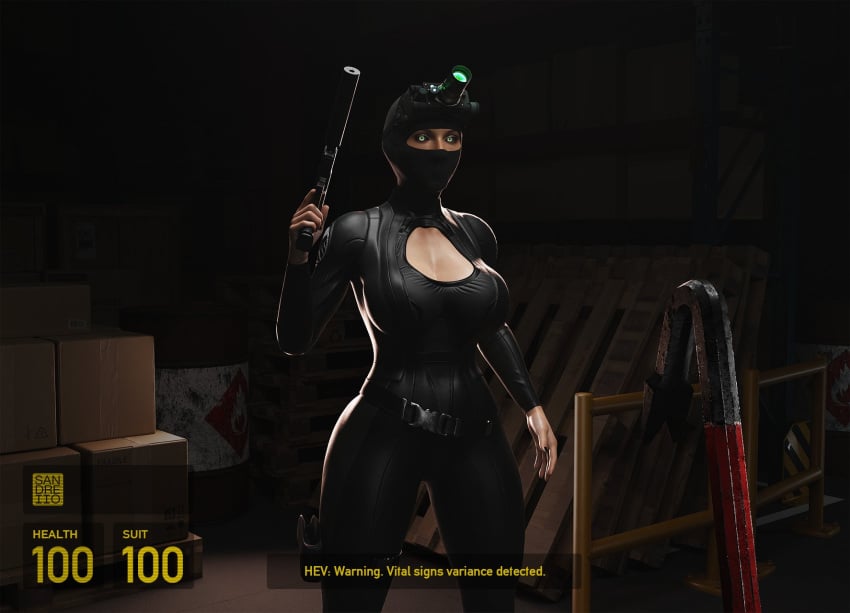 1boy 1girls 3d ass assassin athletic athletic_female balaclava big_ass big_breasts black_bodysuit black_ops_(half-life) black_ops_assassin black_sclera bodysuit boob_window bottom_heavy breasts busty chest cleavage curvaceous curvy curvy_figure digital_media_(artwork) eyebrows eyelashes eyes female female_assassin female_focus female_only fit fit_female glowing_eyes gordon_freeman gun hair half-life hips holding_pistol hourglass_figure huge_ass huge_breasts human large_ass large_breasts legs light-skinned_female light_skin lips male_pov mask masked_female mature mature_female night_vision_goggles pov sandreiio slim_waist standing suppressor thick thick_legs thick_thighs thighs top_heavy upper_body user_interface valve voluptuous waist wide_hips