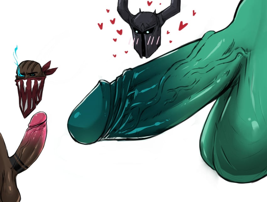 bara big_balls big_penis blush comparing comparing_penis gay league_of_legends ling12110 male male/male male_only mordekaiser penis presenting presenting_penis pyke size_comparison size_difference small_penis smaller_male veiny veiny_penis