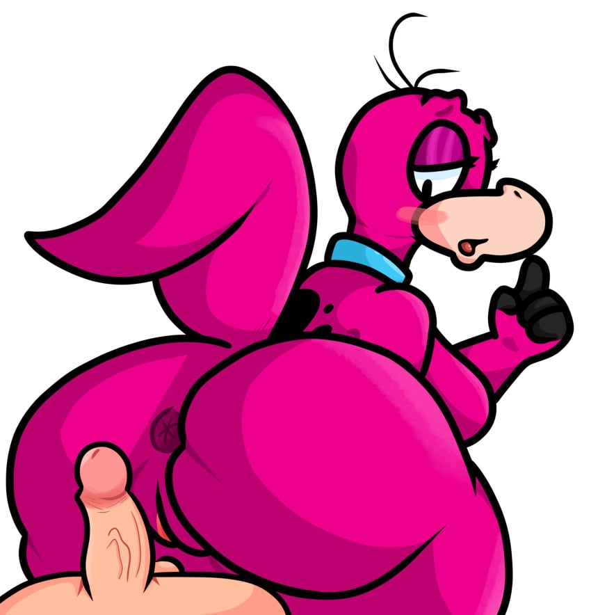 anthrofied anus big_ass big_penis breasts bubble_butt burgundy_body crossgender dino_(flintstones) dinosaur hanna-barbera huge_ass huge_cock humanoid_penis lewdewott male_human/female_anthro penis pussy rule_63