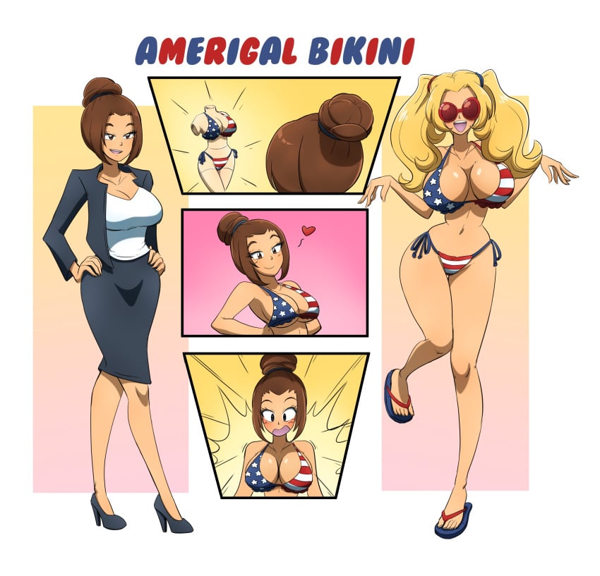 american_flag_bikini ass_expansion bikini bimbo bimbofication brainwashing breast_expansion female gyaru hair_color_change hair_growth high_heels huge_ass huge_breasts kobi-tfs midriff navel personality_change thick_thighs thigh_expansion transformation transformation_sequence wide_hips