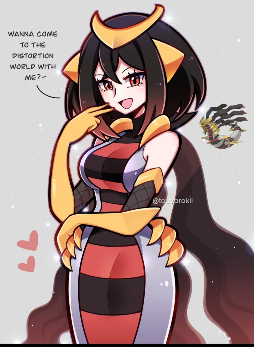 1girls elbow_gloves english_text generation_4_pokemon gijinka giratina humanized_pokemon legendary_pokémon pokemon pokemon_dppt red reference_image short_hair tagme talking_to_viewer touyarokii