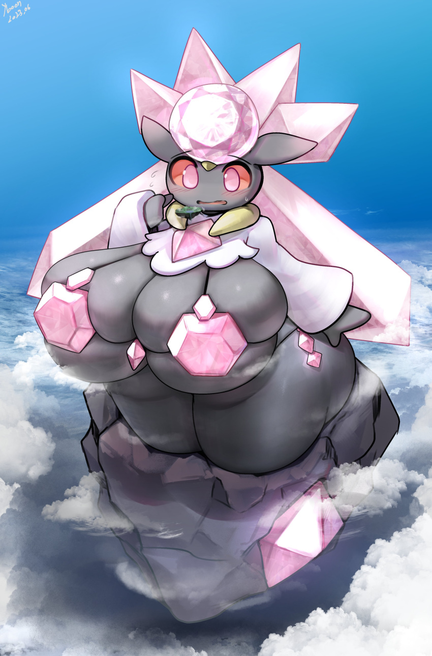 1girls big_breasts breasts cloud diancie elemental_creature game_freak giantess gipehtyboon golem huge_breasts huge_hips huge_thighs macro mineral_fauna mineral_humanoid nintendo plump pokemon pokemon_(species) rock rock_creature rock_humanoid shortstack stone_body stone_skin tagme voluptuous wide_hips wide_thighs yboon