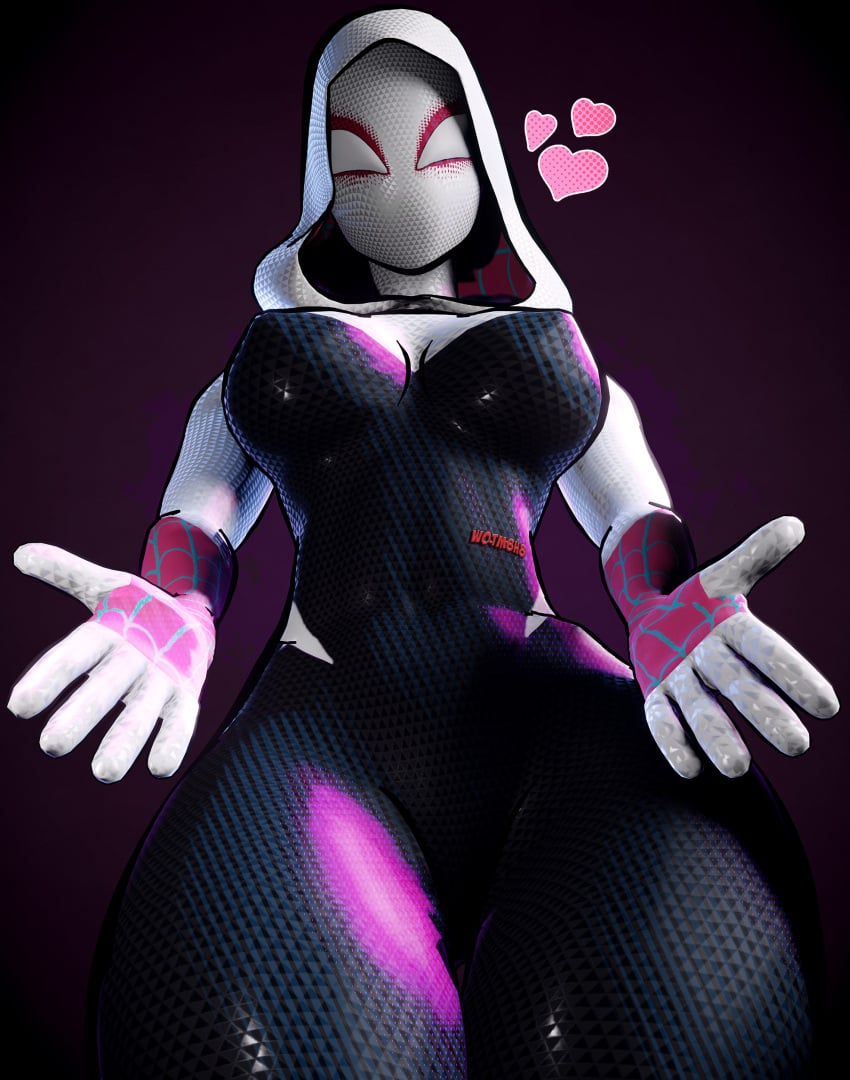 1girls 3d big_breasts female female_only giantess gwen_stacy gwen_stacy_(spider-verse) happy hug_invitation huge_thighs larger_female looking_at_viewer looking_down marvel only_female solo spider-gwen spider-man:_into_the_spider-verse spider-man_(series) thick_thighs viewer_pov wotm8h8