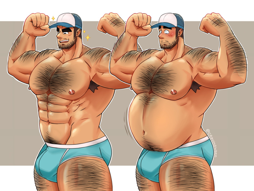 armpit armpit_hair balls bara baseball_cap beard big_balls big_penis blush body_hair bulge facial_hair flaccid flexing hairy hat male male_only muscles muscular overweight penis solo solo_male underwear underwear_only warncraving