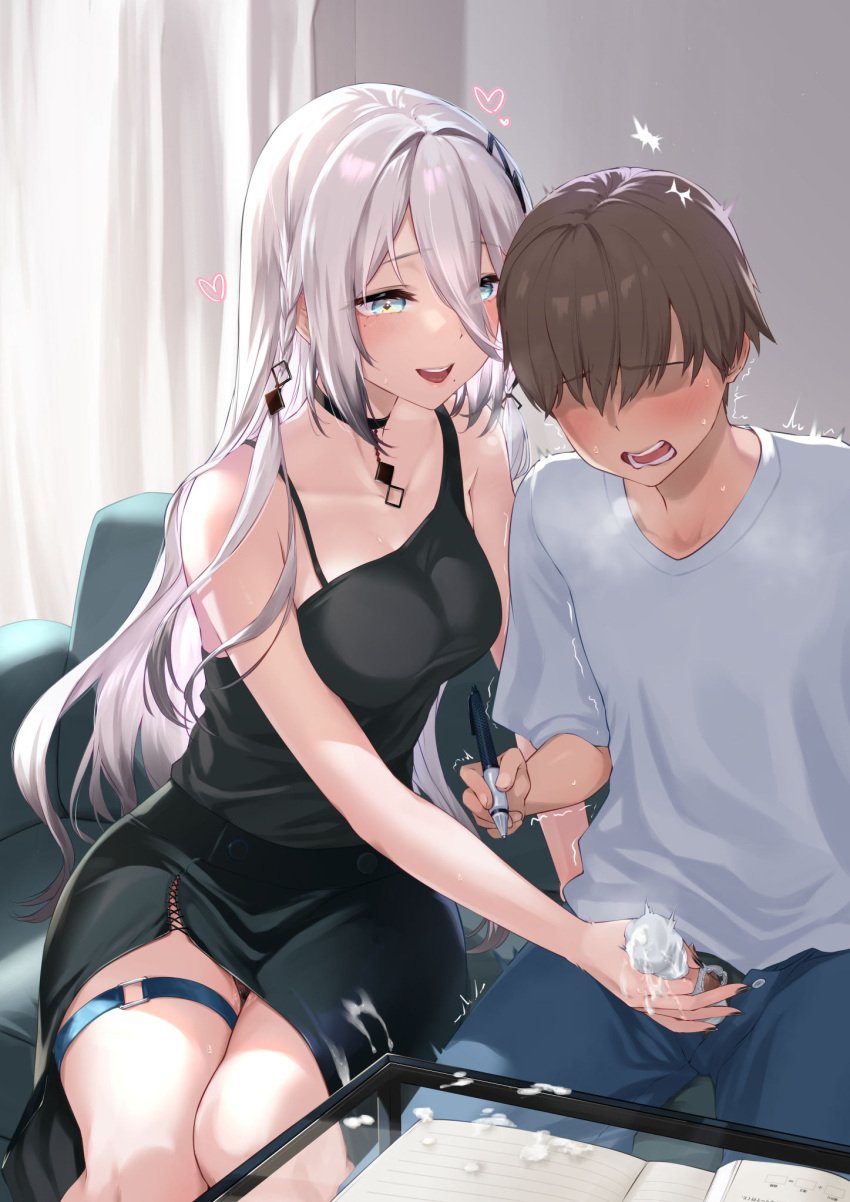 1boy 1girls age_difference bare_shoulders black_dress black_hair black_nails blue_eyes breasts cum dress faceless faceless_male female femdom hair_between_eyes handjob highres inukai_mofu light-skinned_female light-skinned_male light_skin long_hair male malesub medium_breasts mole mole_under_eye mole_under_mouth nail_polish nijisanji o-ring o-ring_thigh_strap paid_reward_available panties panties_on_penis short_dress sleeveless sleeveless_dress small_penis sophia_valentine straight thigh_strap underwear virtual_youtuber