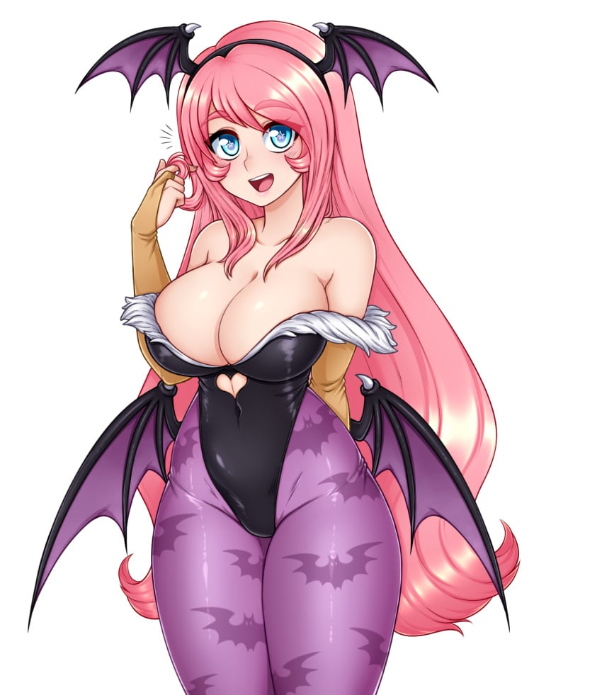 1girls bat_wings big_breasts blue_eyes breasts clothing cosplay crossover_pairing darkstalkers dojipan female female_only hourglass_figure huge_breasts large_breasts light-skinned_female lipstick long_hair lugame morrigan_aensland_(cosplay) open_mouth pink_hair smooth_skin solo solo_female solo_focus spewing_mews stars_in_eyes thick_thighs thunder_thighs tifa_(lugame) tight_clothing transparent_background twirling_hair wide_hips wings